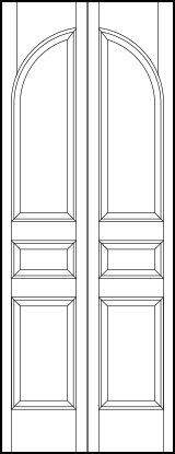 2-leaf bi-fold custom panel interior doors with six vertical sunken panels and half circle top arch