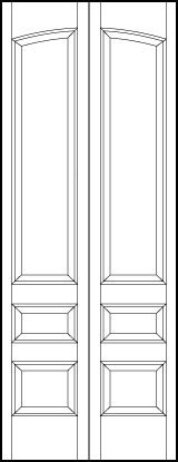 2-leaf bi-fold custom panel interior doors with three tall sunken panels with slight arch and four bottom squares