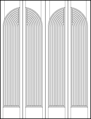 4-leaf bi-fold stile and rail art deco custom interior doors with radius top vertical tambour 