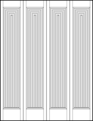 4-leaf bi-fold stile and rail art deco custom interior doors with forced perspective square top vertical tambour