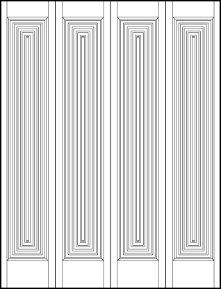 4-leaf bi-fold stile and rail art deco custom interior doors with two vertical forced perspective tambour panels