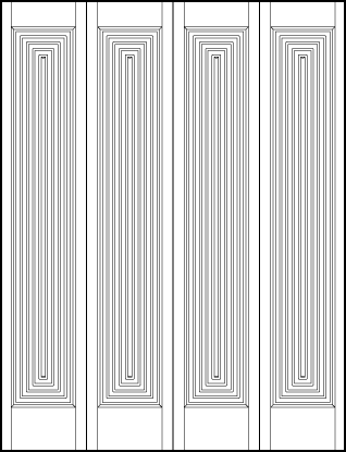 4-leaf bi-fold stile and rail art deco custom interior doors with narrow forced perspective tambour panels