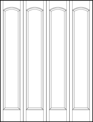 4-leaf bi-fold front entry custom panel doors with sunken central rectangle panel and slight top arch