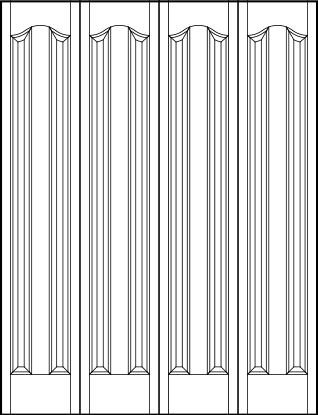 4-leaf bi-fold interior custom panel doors with two sunken rectangle panels and slight arch top