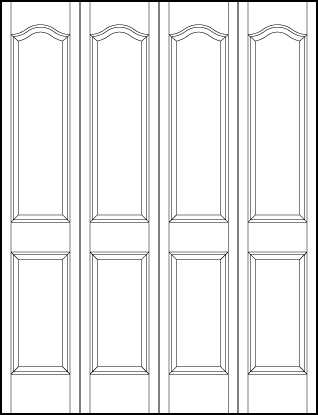 4-leaf bi-fold interior custom panel doors with one curved arch rectangle and on top and one square bottom panel