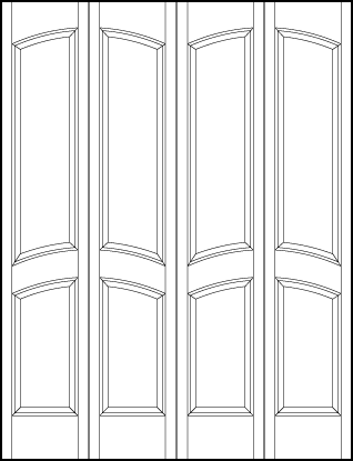 4-leaf bi-fold front entry custom panel doors with two arched central sunken panels