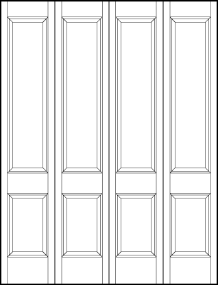 4-leaf bi-fold interior custom panel doors with one rectangle panel on top and one small square on bottom