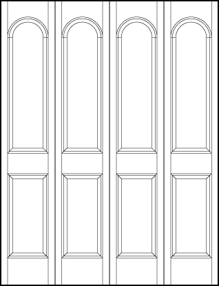 4-leaf bi-fold interior panel doors with two sunken panels, rectangle with arch on top and small square on bottom