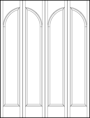 4-leaf bi-fold front entry custom panel doors with two sunken central rectangle panels with half circle top arch