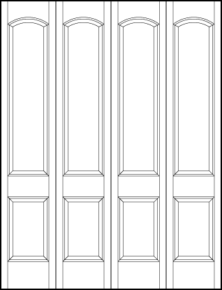 4-leaf bi-fold stile and rail interior door with top sunken rectangle and bottom sunken square with curved top arch