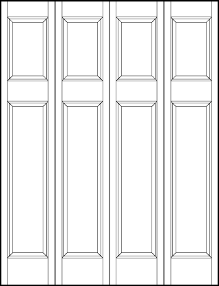 4-leaf bi-fold stile and rail front entry door with top square and bottom rectangle sunken panels