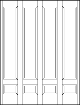 4-leaf bi-fold stile and rail interior door with top rectangle and small bottom horizontal rectangle sunken panels