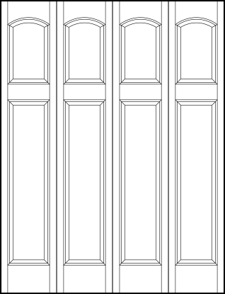 4-leaf bi-fold stile and rail interior door with top square with curved arch and bottom rectangle sunken panels