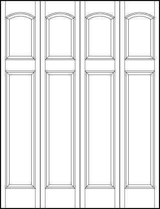 4-leaf bi-fold stile and rail front entry door with top square with curved arch and bottom rectangle sunken panels