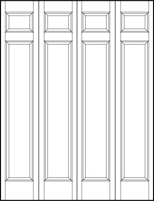 4-leaf bi-fold stile and rail interior door with small top horizontal rectangle and large bottom rectangle sunken panels