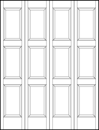 4-leaf bi-fold stile and rail front entry door with three square sunken panels