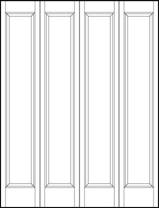 4-leaf bi-fold stile and rail interior door with three tall sunken vertical rectangles