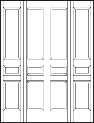 4-leaf bi-fold interior door with square bottom, horizontal rectangle center, and rectangle top sunken panels