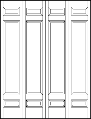 4-leaf bi-fold stile and rail interior door with sunken panels two horizontal rectangles on edges and large center panel