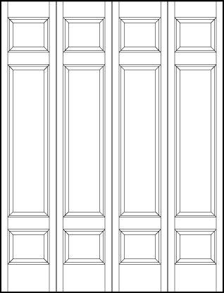 4-leaf bi-fold stile and rail interior door with two horizontal rectangles on edges and center sunken panel in center