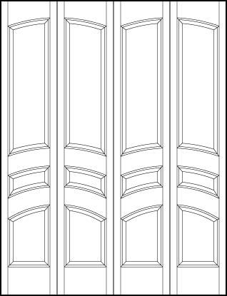 4-leaf bi-fold stile and rail interior door with square bottom, middle small rectangle, and large top curved panels
