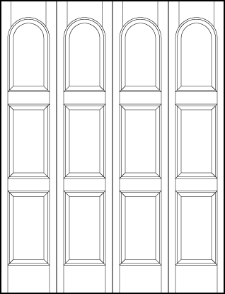 4-leaf bi-fold interior flat panel door with three square sunken panels with half circle top