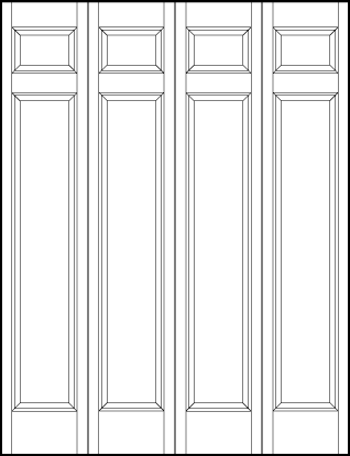 4-leaf bi-fold interior flat panel door with two top sunken small squares and large vertical bottom sunken rectangle