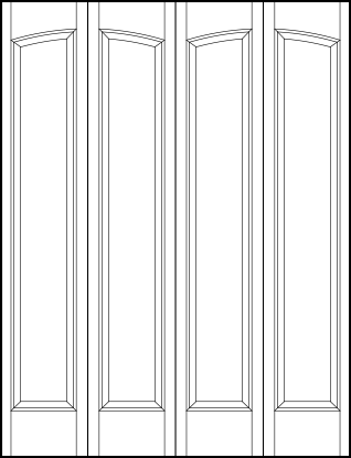 4-leaf bi-fold interior flat panel door with curved arch top and sunken vertical parallel tall rectangles