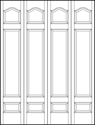 4-leaf bi-fold interior flat panel door with curved top horizontal top and bottom rectangles with center sunken panel