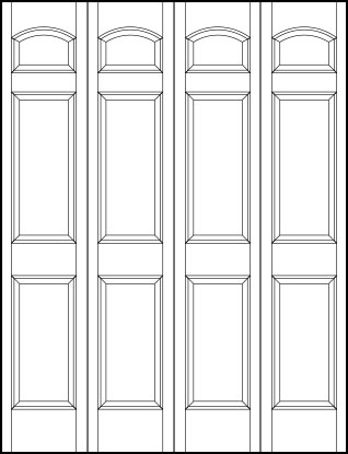 4-leaf bi-fold interior flat panel door with top horizontal curved rectangle and two square sunken bottom panels