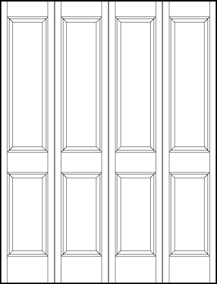 4-leaf bi-fold interior flat panel door with two tall top and two medium vertical sunken rectangle panels