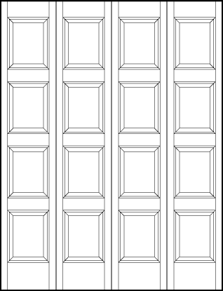 4-leaf bi-fold front entry flat panel door with four equal sized rectangle sunken panels