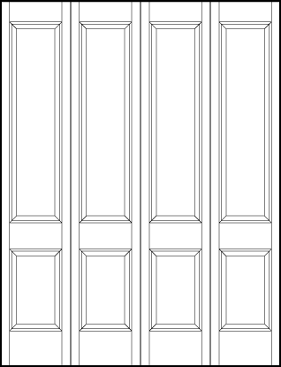 4-leaf bi-fold stile and rail interior wood doors with bottom short and tall top sunken panels