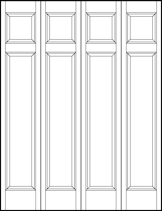 4-leaf bi-fold stile and rail interior wood doors with wide top and tall vertical bottom sunken panels