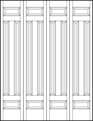 4-leaf bi-fold stile and rail interior wood doors with tall vertical center panels and top bottom small horizontal panels