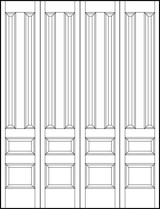 4-leaf bi-fold stile and rail interior wood doors two top vertical panels with small center and bottom sunken panels