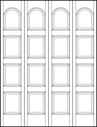 4-leaf bi-fold stile and rail interior wood doors with four horizontal panels with radius top arch