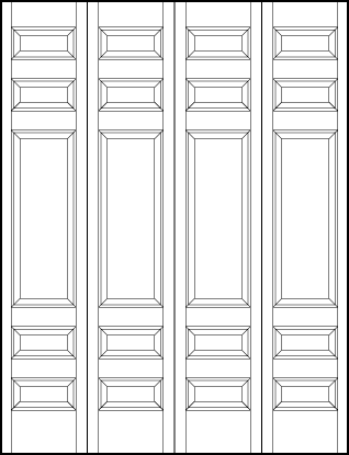 4-leaf bi-fold stile and rail interior wood doors with one large center and four outer narrow sunken panels