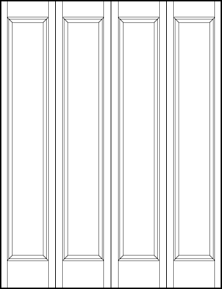 4-leaf bi-fold stile and rail interior wood doors with tall central rectangle sunken panel 