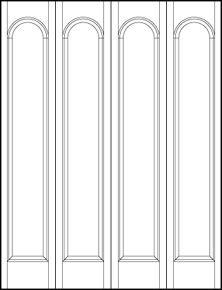 4-leaf bi-fold radius top stile and rail interior wood doors with tall central rectangle sunken panel 