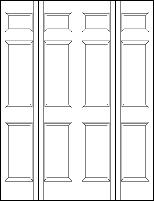 4-leaf bi-fold stile and rail interior wood doors with three rectangle sunken panels