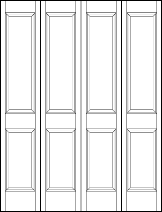 4-leaf bi-fold stile and rail interior wood doors with two vertical sunken panels 