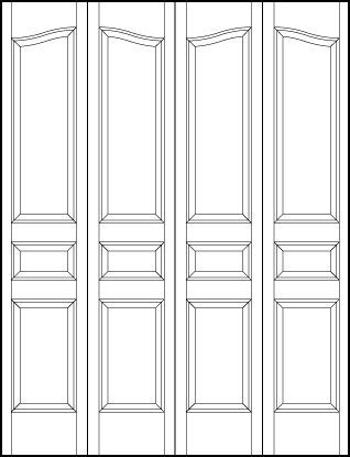 4-leaf bi-fold stile and rail interior wood doors with arch top and three sunken panels