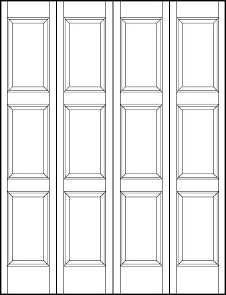 4-leaf bi-fold stile and rail interior wood doors with six vertical rectangle sunken panels