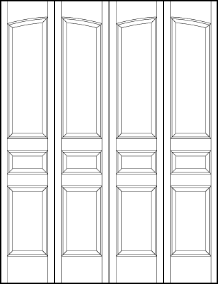 4-leaf bi-fold curved arch top custom panel interior doors with six vertical and small center square sunken panels