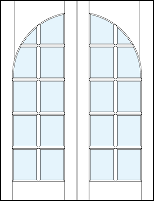 pair of interior glass french doors with common radius top panel with true divided lites for ten glass panels