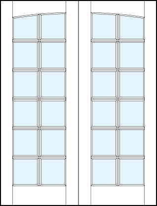 pair of interior glass french doors with common arch top panel and square true divided lites design