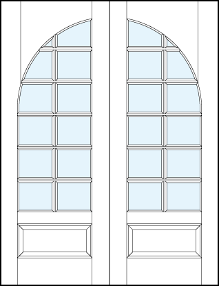 pair of interior french doors with common radius top panel, raised bottom panel and square true divided lites