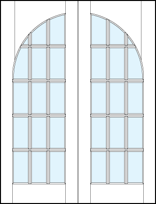 pair of interior french glass doors with common radius top arch panel and 15 section square true divided lites