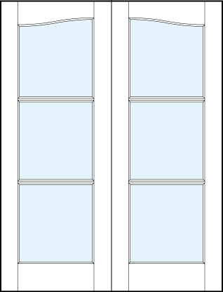 pair of interior french doors with common arch top and three horizontal true divided lites